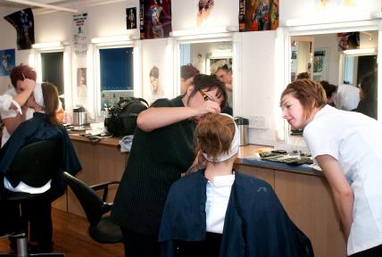 Bournemouth & Poole College students in a beauty lesson