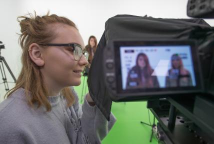 Media students using the green screen at The Bournemouth & Poole College, Dorset