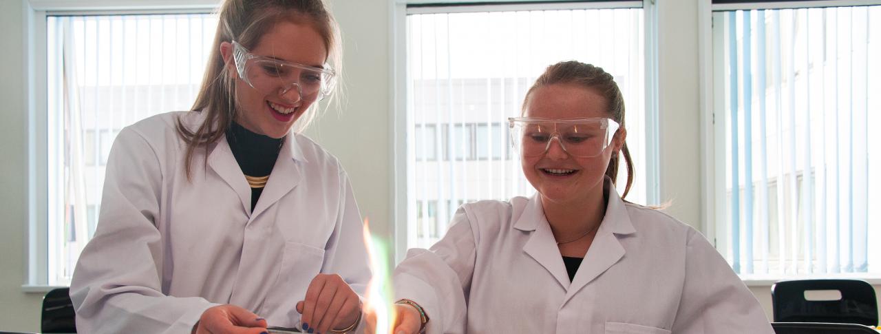 Students in science lab at Bournemouth & Poole College